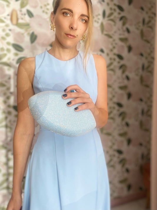CLUTCH SHIVA OVALE CHISURA STONE AZZURRO NALI - Fanatica Boutique