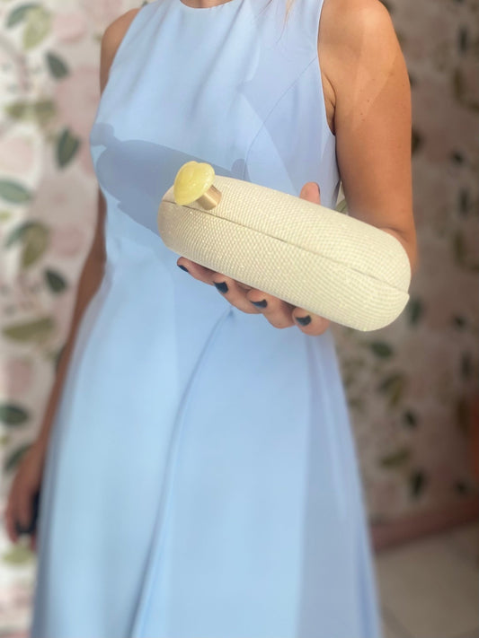CLUTCH SHIVA OVALE CHISURA STONE PANNA NALI - Fanatica Boutique