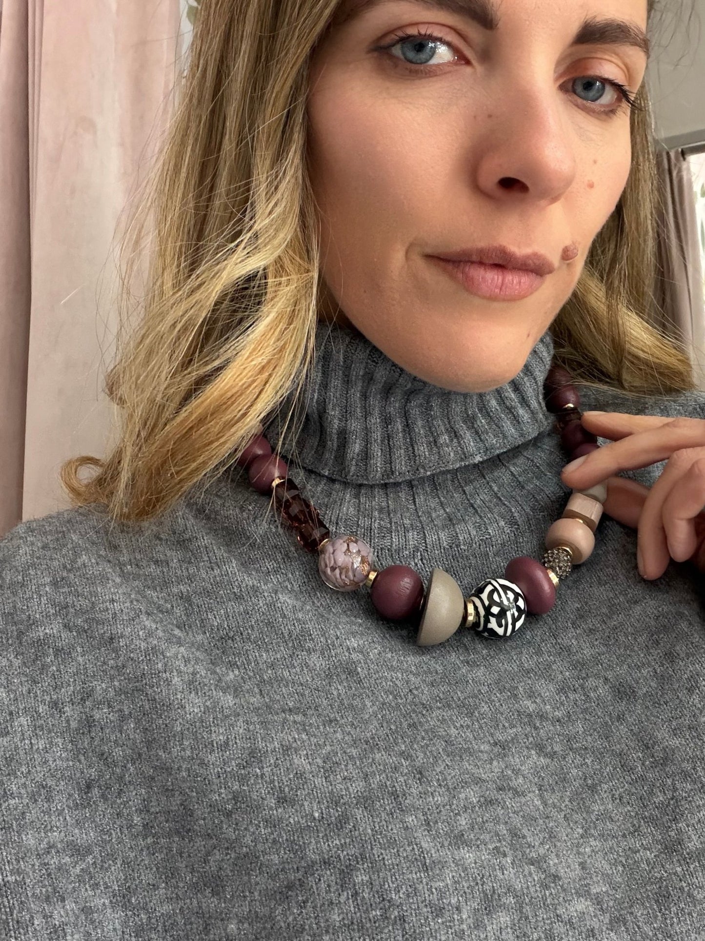 COLLANA ADA ELEMENTI LEGNO VINO NALI - Fanatica Boutique