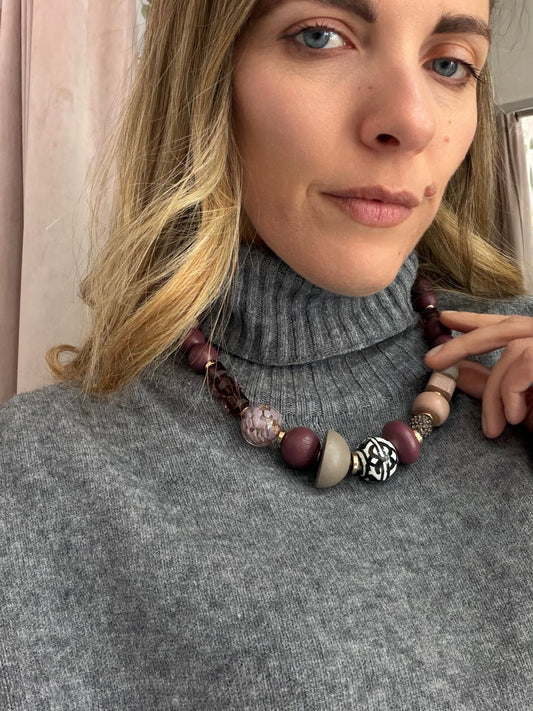 COLLANA ADA ELEMENTI LEGNO VINO NALI - Fanatica Boutique