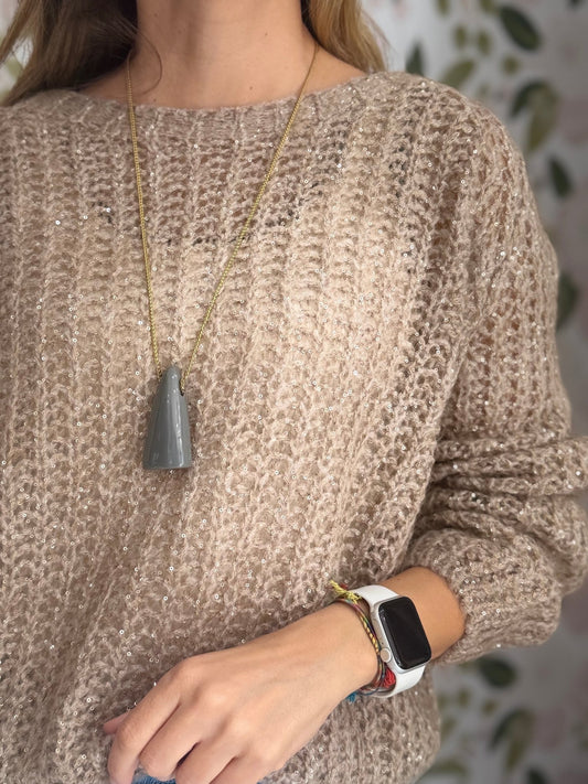 COLLANA MARIA CON PENDENTE IN RESINA GRIGIO NALI - Fanatica Boutique