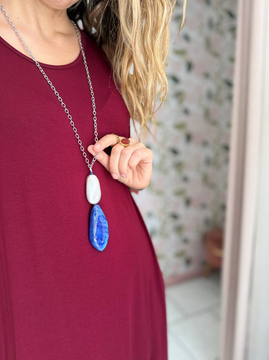 COLLANA OCEAN DOPPIO PENDENTE ARGENTO/BLU NALI - Fanatica Boutique