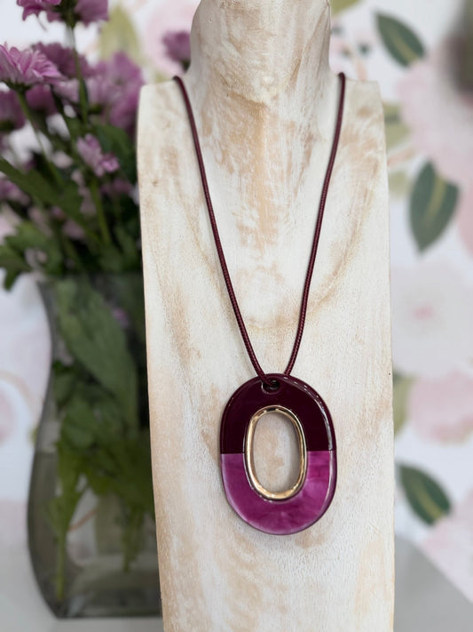 COLLANA VALE PENDENTE OVALE RESINA VIOLA NALI - Fanatica Boutique