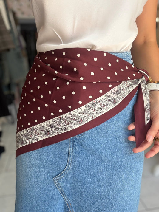 FOULARD TRIANGOLO MINI POIS BIANCO/BORDEAUX NALI - Fanatica Boutique
