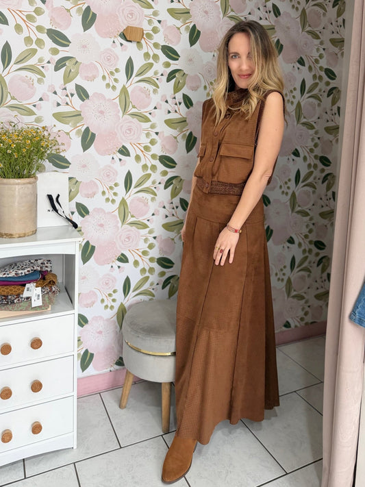GILET CROP COSTINA TABACCO KIKISIX - Fanatica Boutique