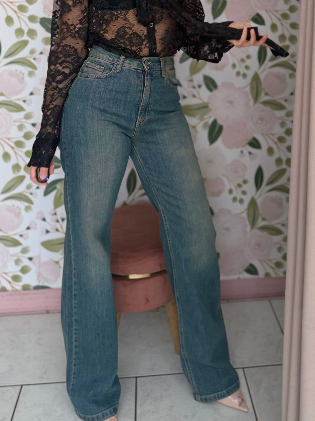 JEANS WIDE LEG COMFORT SABBIATO KIKISIX - Fanatica Boutique