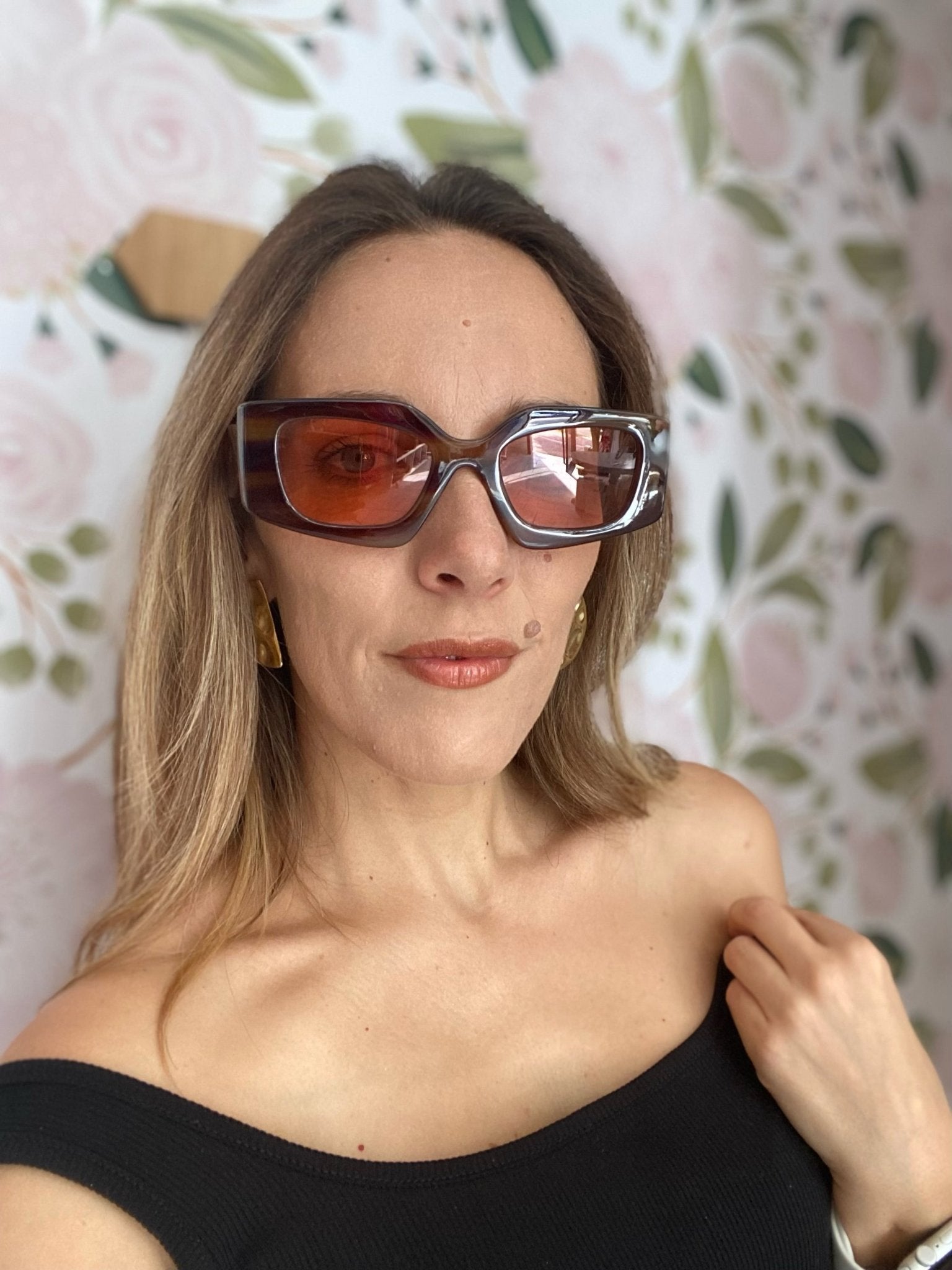 OCCHIALI GEOMETRIC STRIATO CARAMELLO NALI - Fanatica Boutique