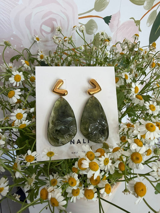 ORECCHINI GINEVRA PENDENTE OVALE ORO/VERDE NALi - Fanatica Boutique