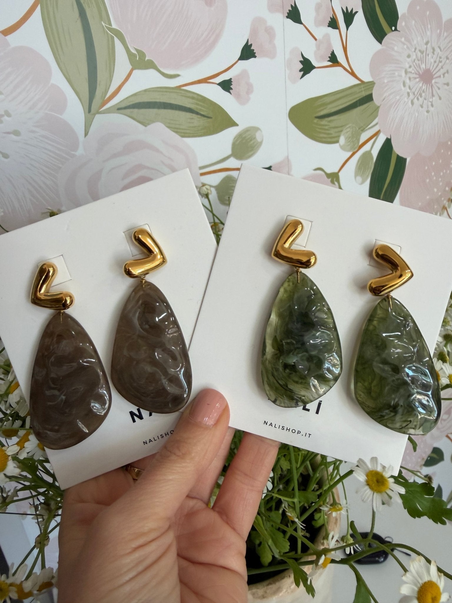ORECCHINI GINEVRA PENDENTE OVALE ORO/VERDE NALi - Fanatica Boutique