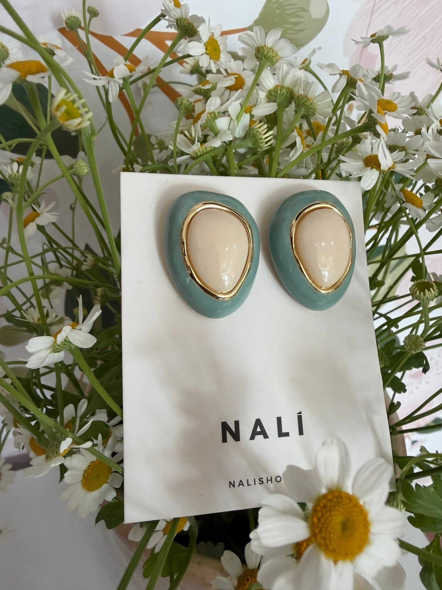 ORECCHINI GRACE CON CLIP BEIGE/CELESTE - Fanatica Boutique