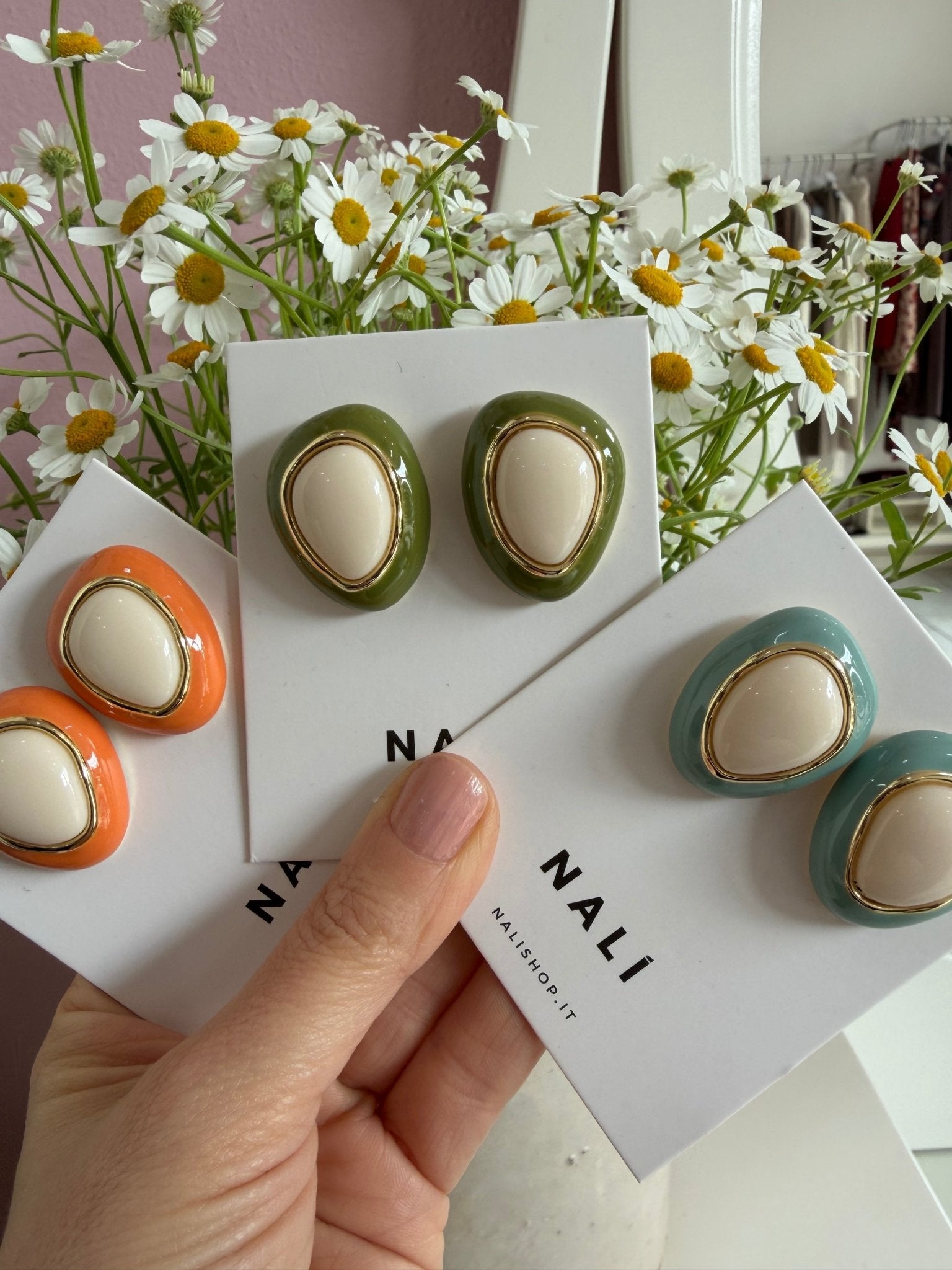 ORECCHINI GRACE CON CLIP BEIGE/VERDE NALI - Fanatica Boutique