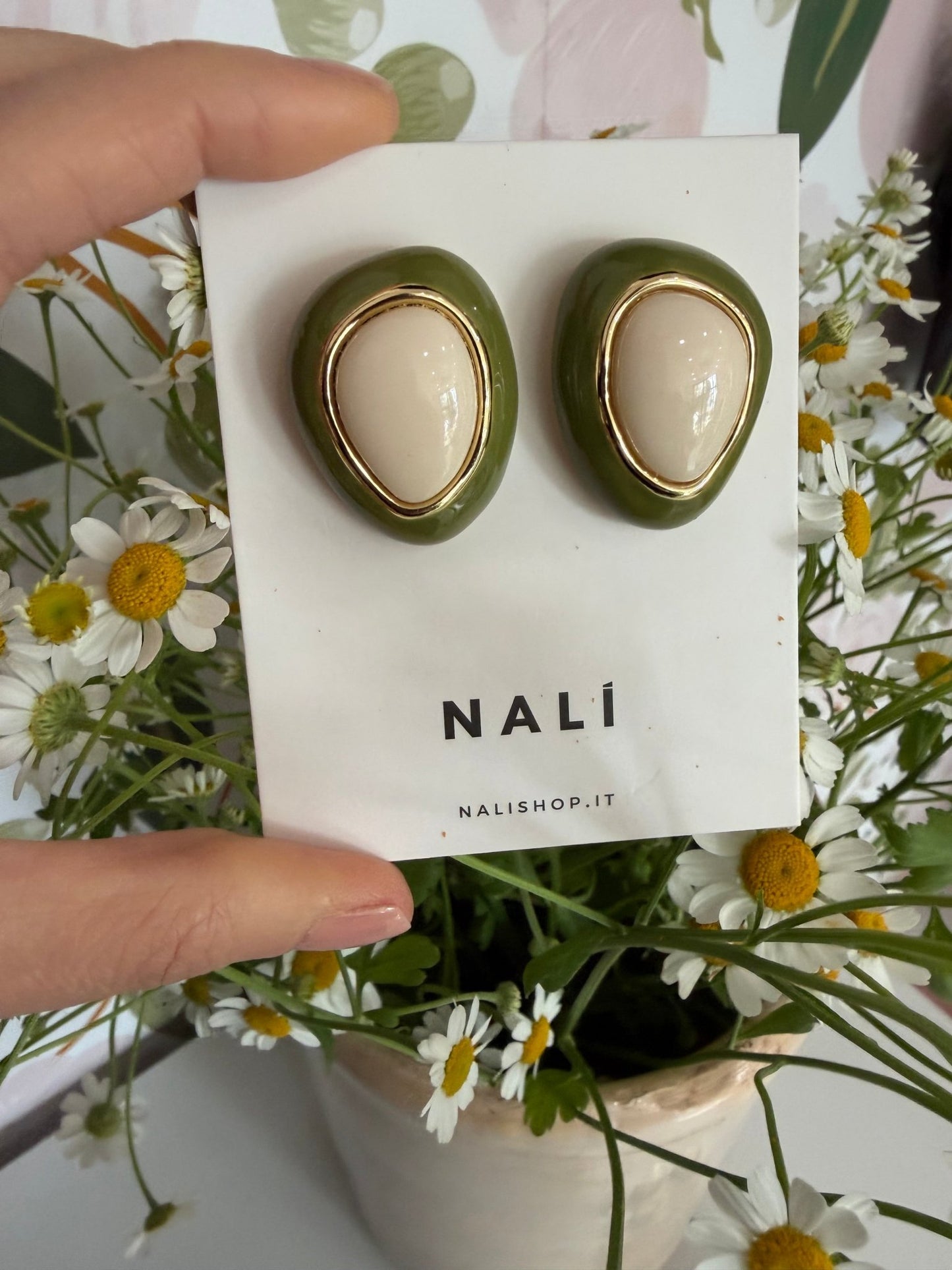 ORECCHINI GRACE CON CLIP BEIGE/VERDE NALI - Fanatica Boutique