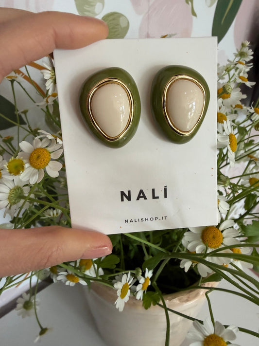 ORECCHINI GRACE CON CLIP BEIGE/VERDE NALI - Fanatica Boutique