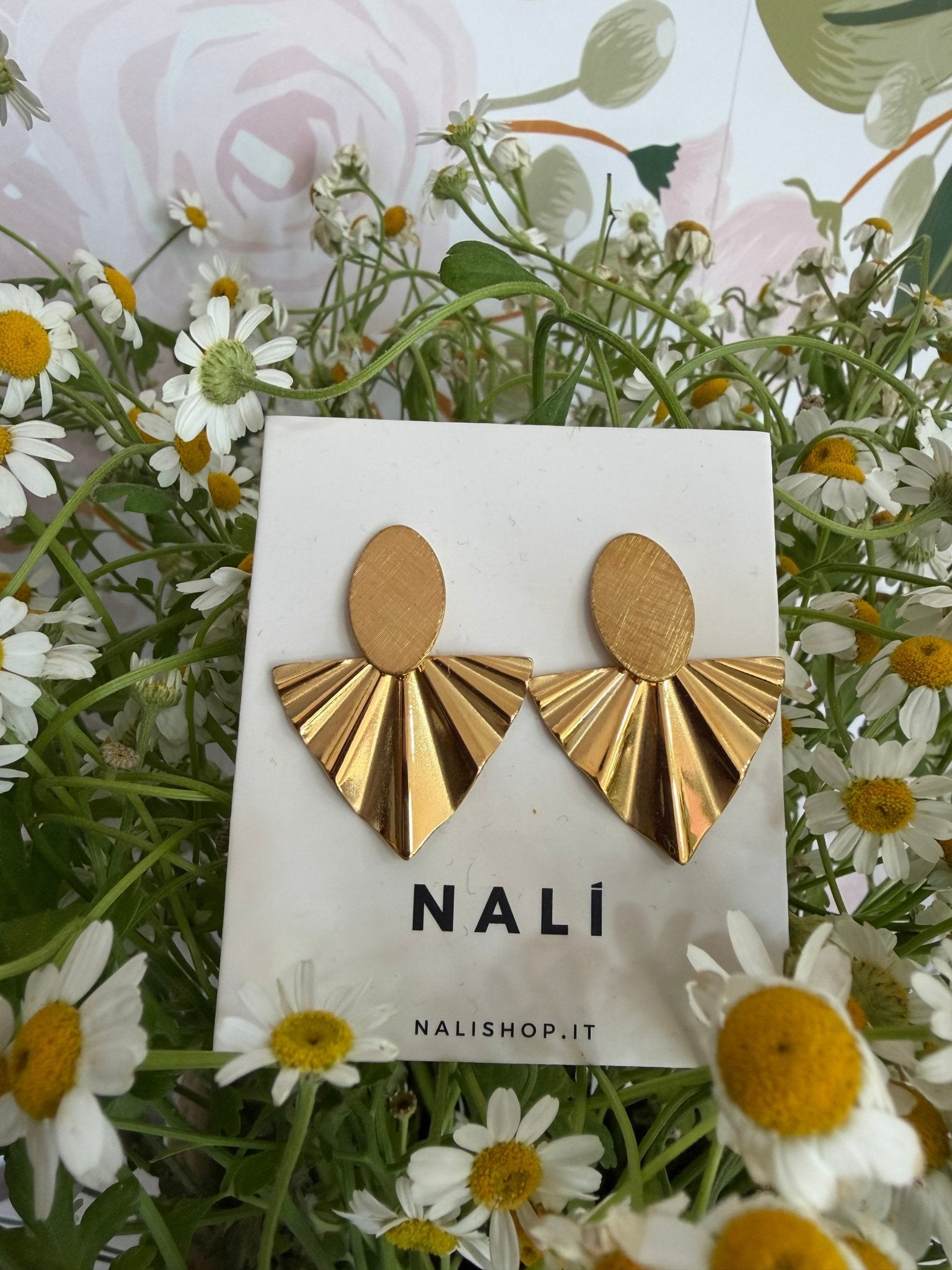 ORECCHINI LOBO OVALE+ VENTAGLIO ACC.INOS ORO NALI - Fanatica Boutique