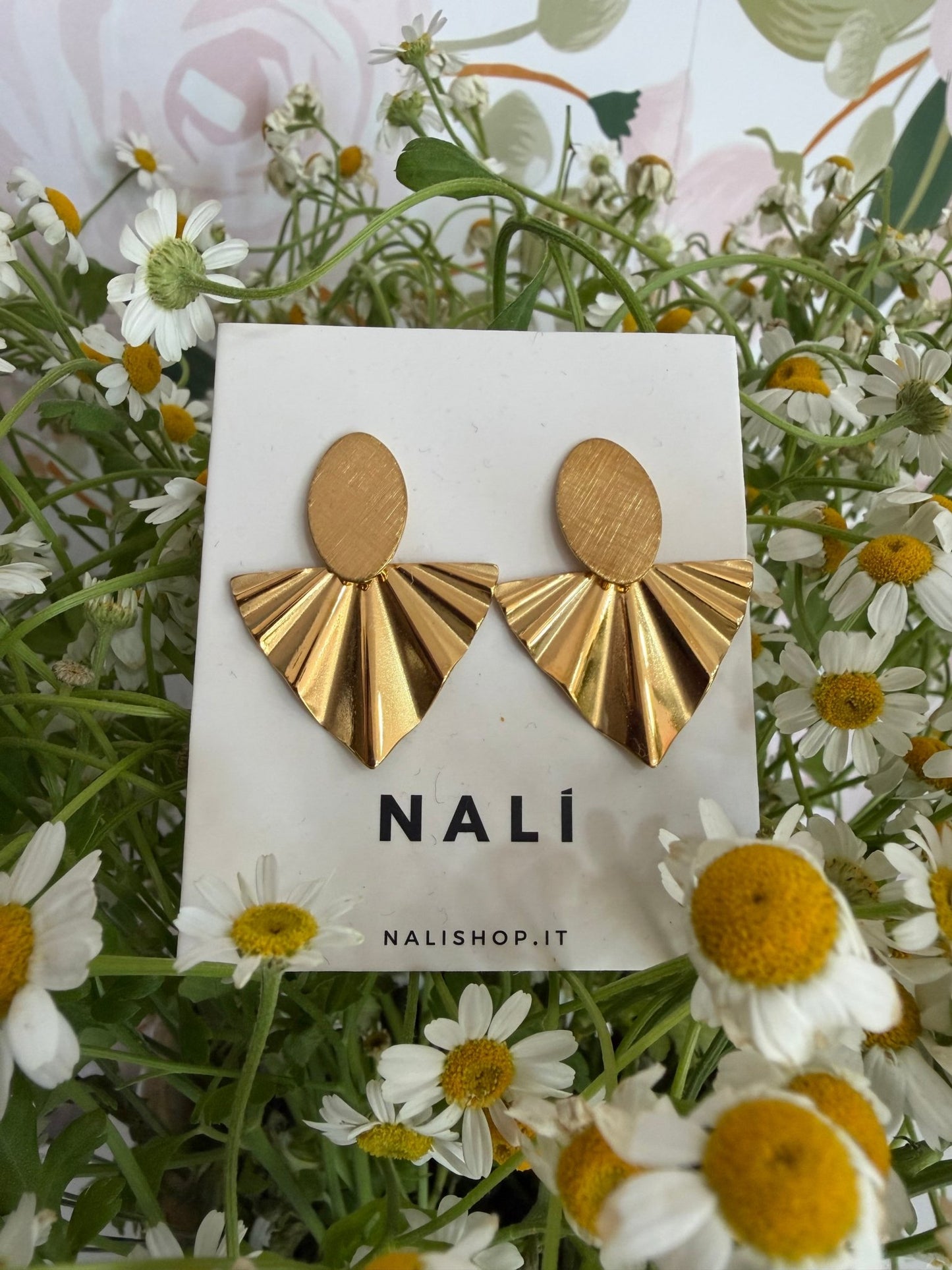 ORECCHINI LOBO OVALE+ VENTAGLIO ACC.INOS ORO NALI - Fanatica Boutique