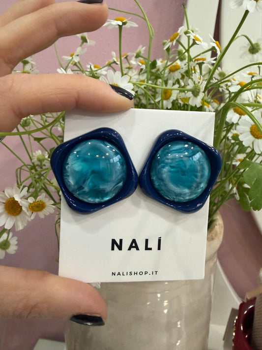 ORECCHINI LUCIA SQUADRATI IN RESINA BLU NALI - Fanatica Boutique