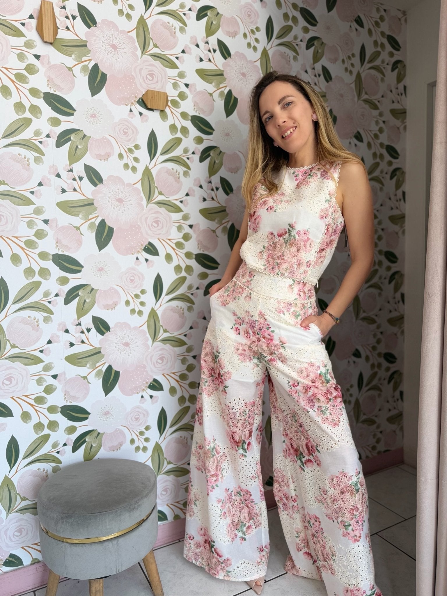 PANTALONE FANTASIA FIORI PIZZO AMOSA - Fanatica Boutique