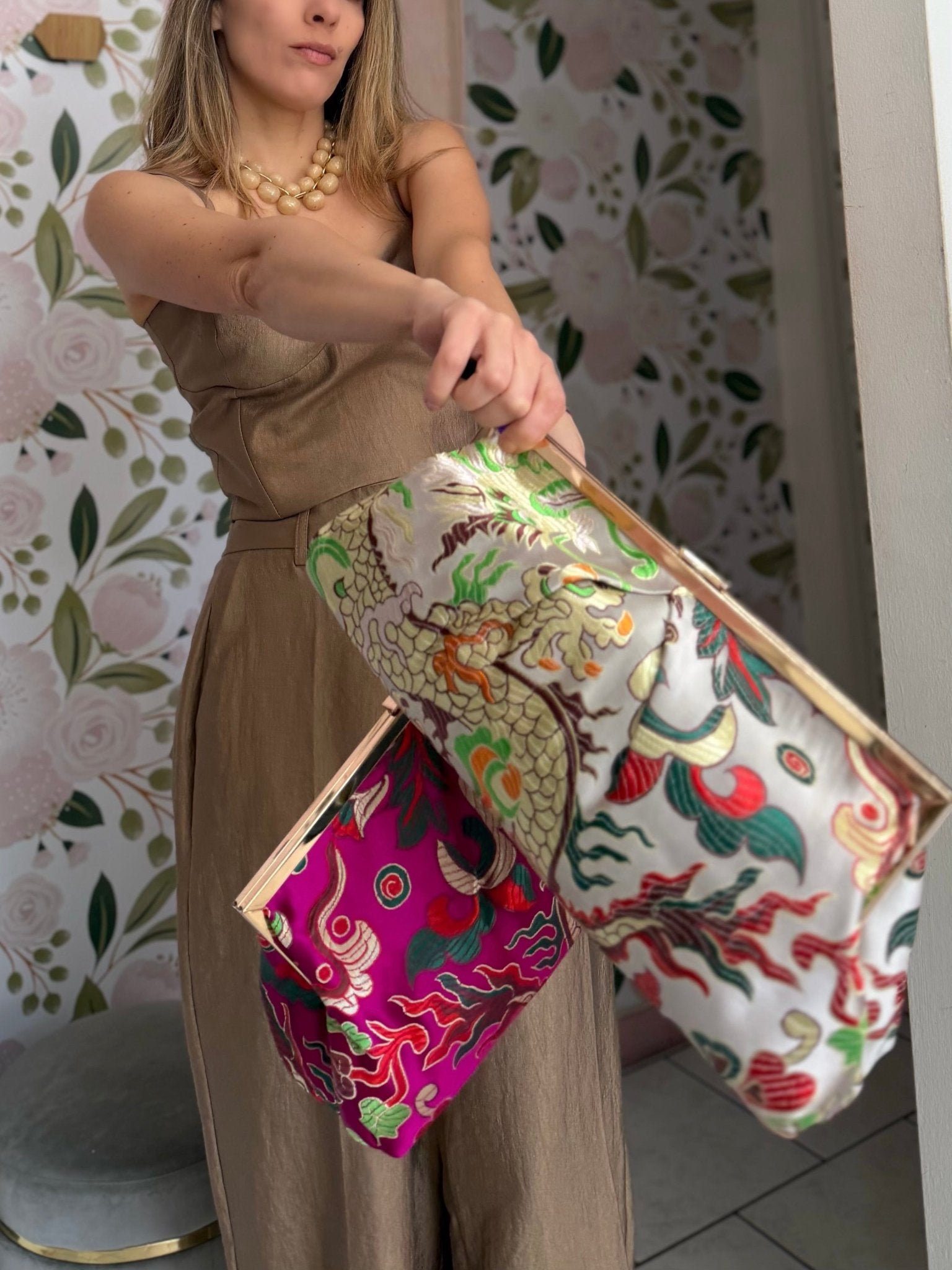 POCHETTE IBIZA STAMPA FLOREALE BIANCO NALI - Fanatica Boutique