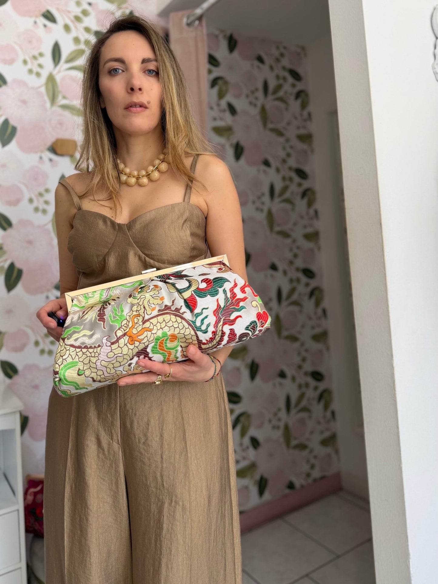 POCHETTE IBIZA STAMPA FLOREALE BIANCO NALI - Fanatica Boutique