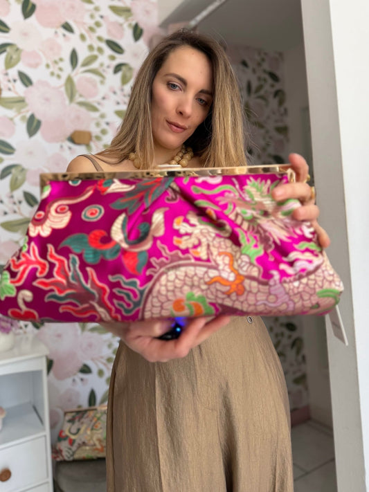 POCHETTE IBIZA STAMPA FLOREALE FUCSIA NALI - Fanatica Boutique