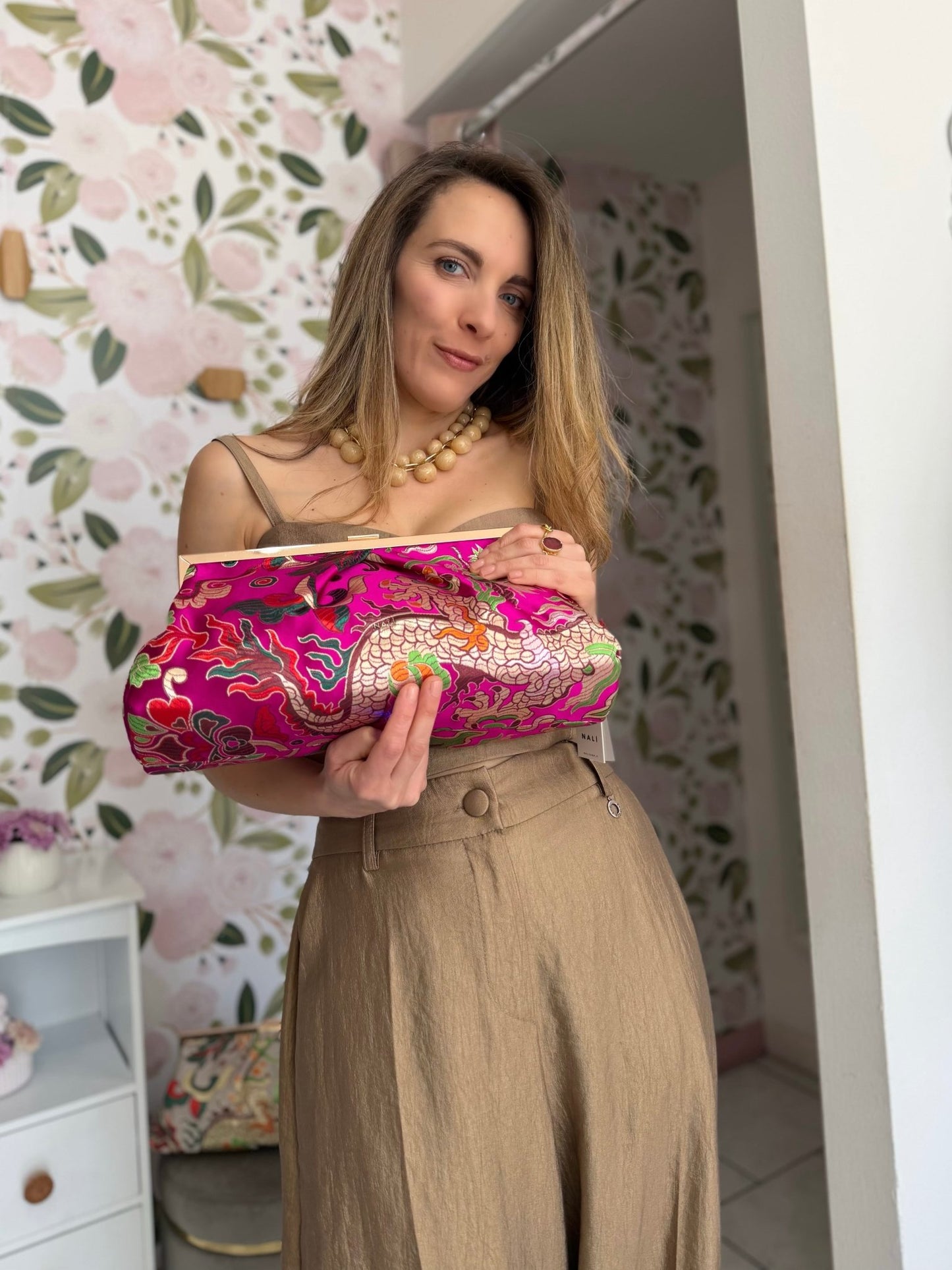 POCHETTE IBIZA STAMPA FLOREALE FUCSIA NALI - Fanatica Boutique