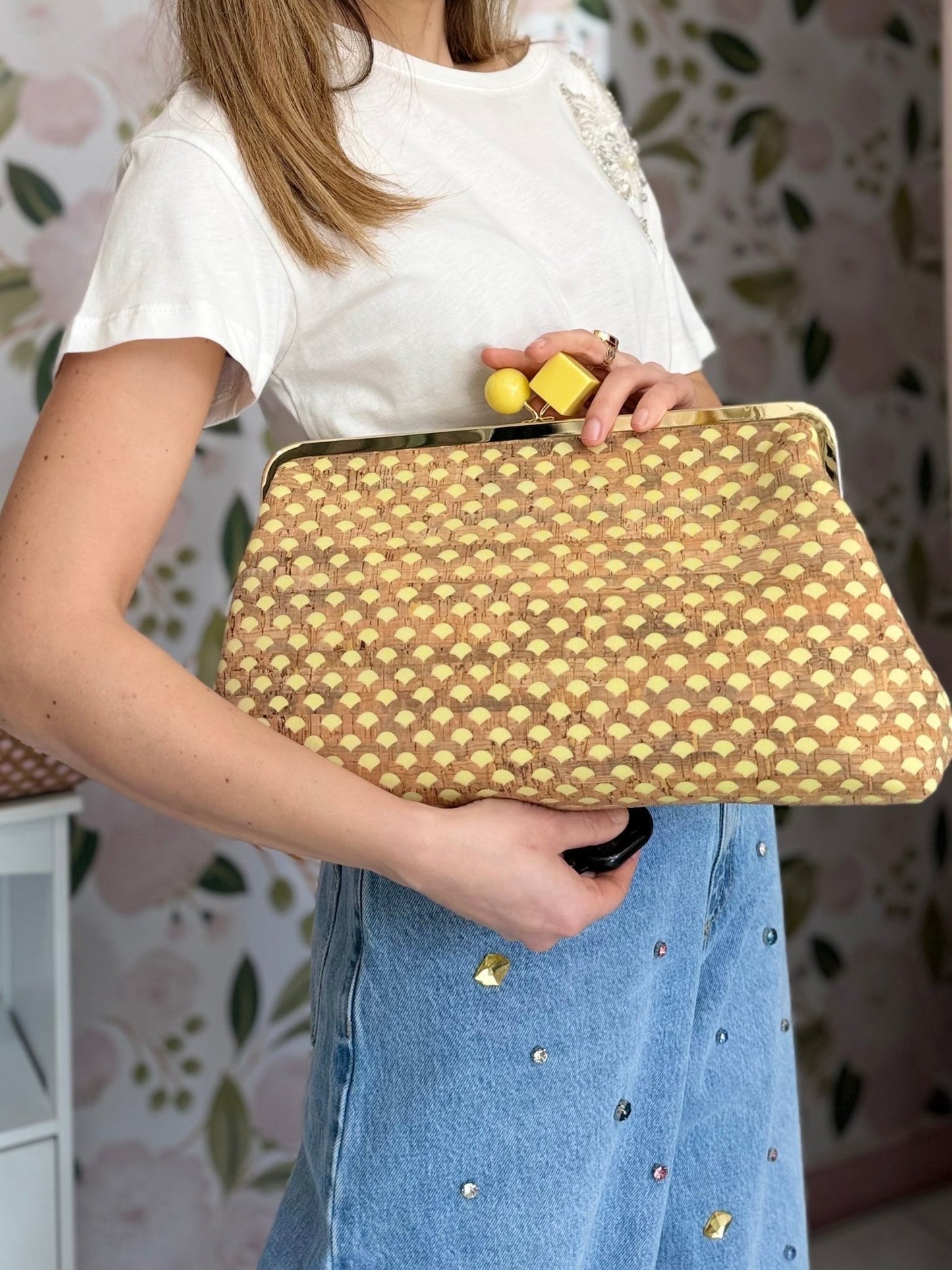 POCHETTE NADIA SUGHERO STAMPATA GIALLO NALI - Fanatica Boutique