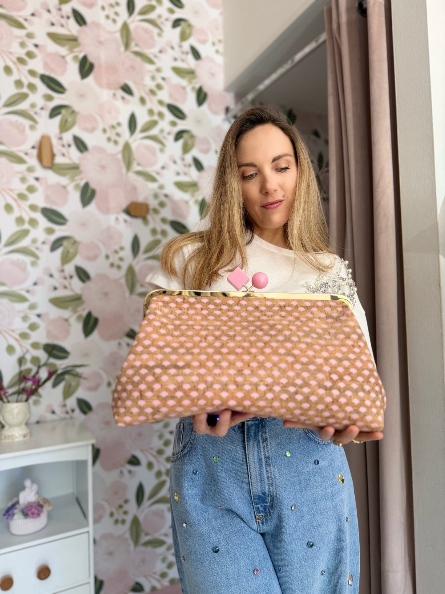 POCHETTE NADIA SUGHERO STAMPATA ROSA NALì - Fanatica Boutique