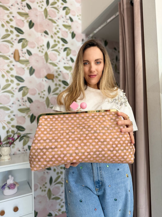 POCHETTE NADIA SUGHERO STAMPATA ROSA NALì - Fanatica Boutique