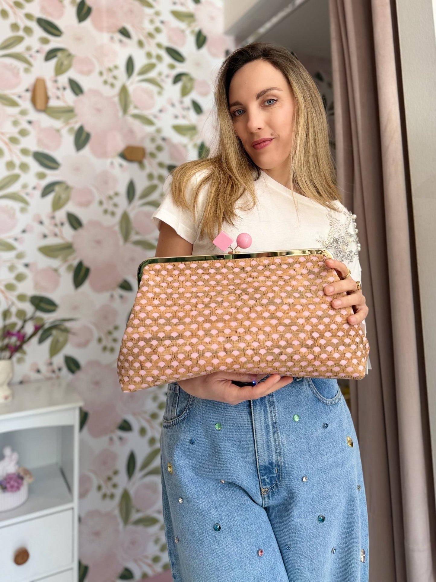 POCHETTE NADIA SUGHERO STAMPATA ROSA NALì - Fanatica Boutique