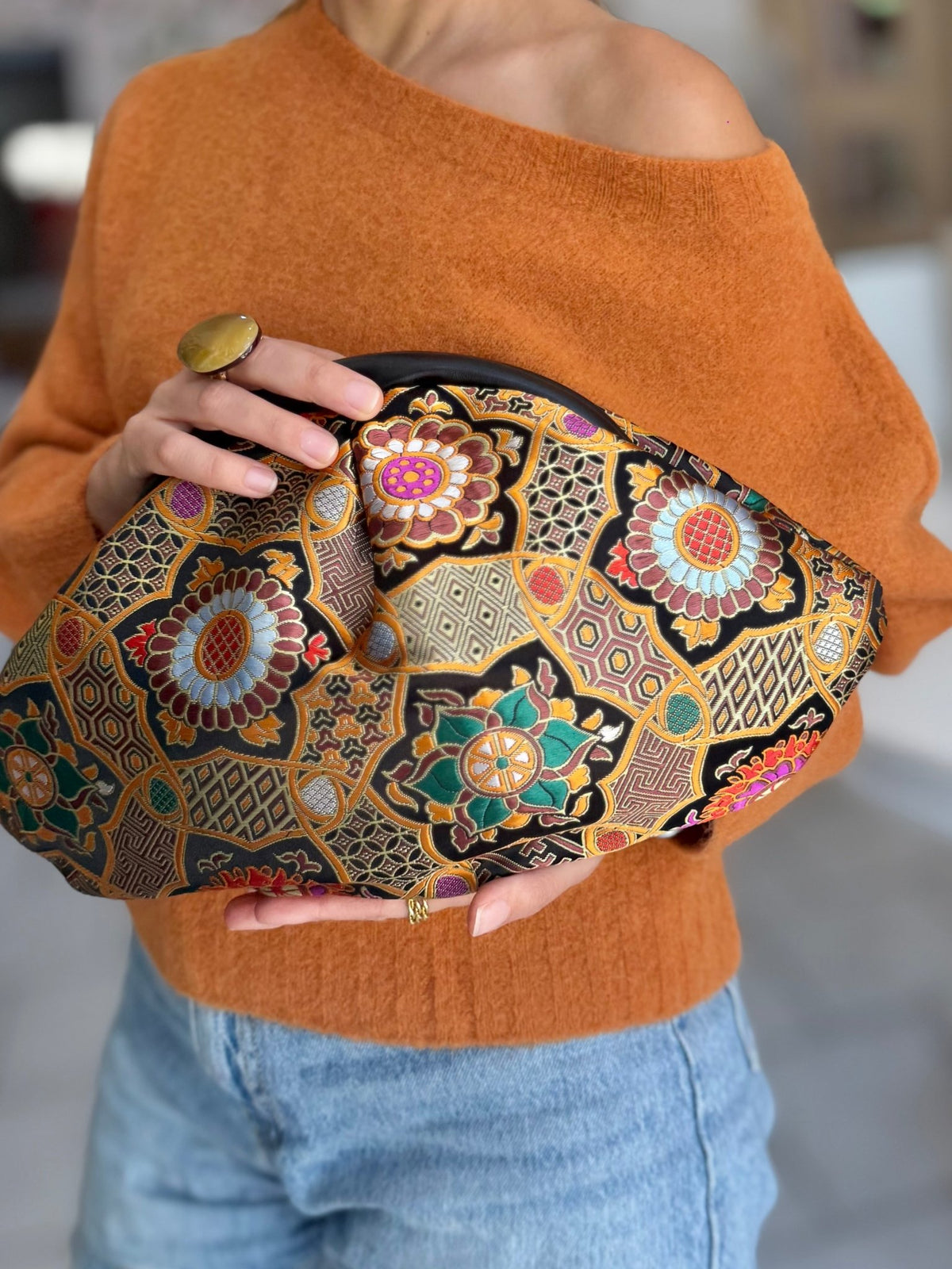 POCHETTE URANUS FANTASIA NERO/ARANCIO NALI - Fanatica Boutique